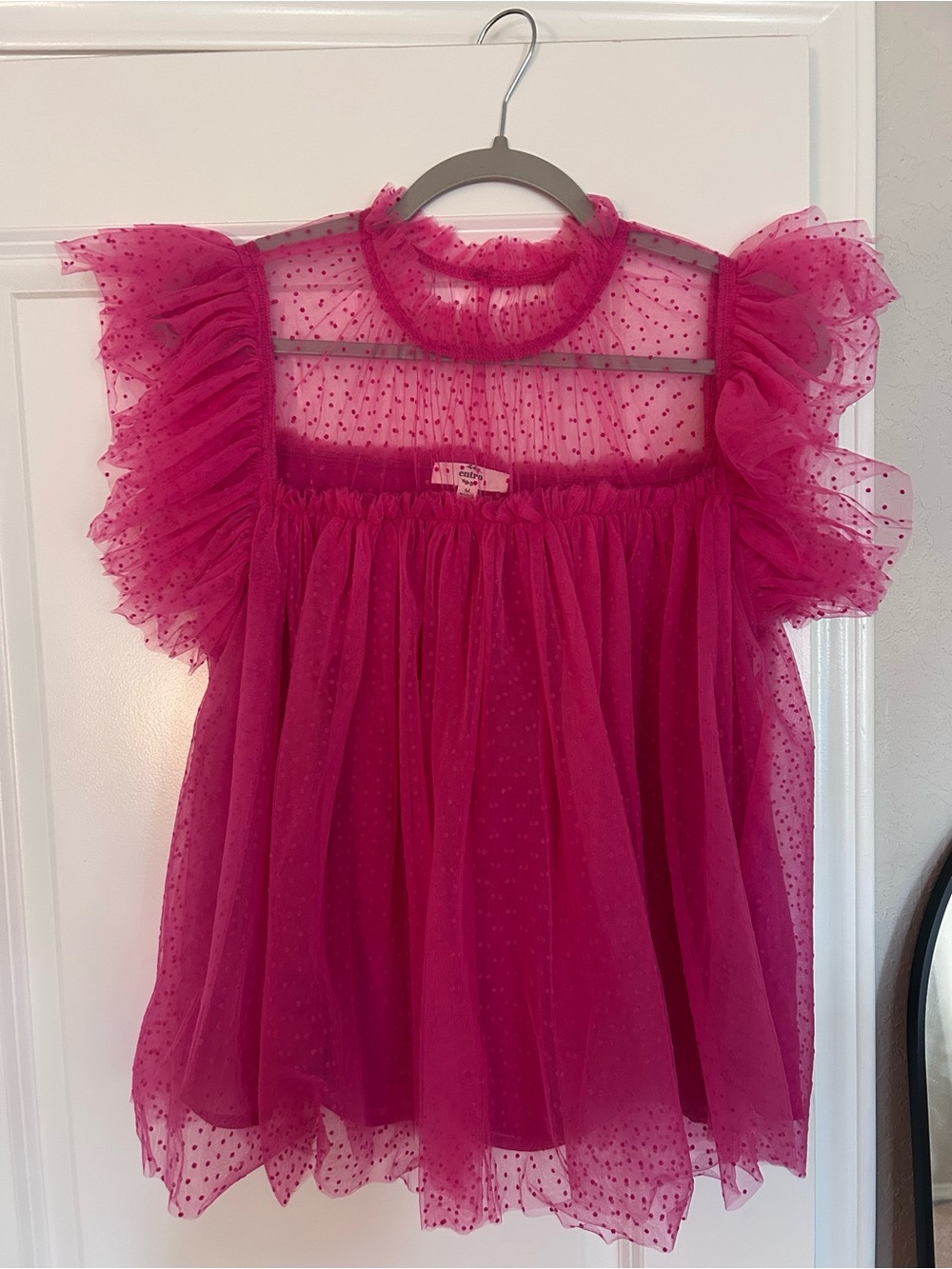Women’s Entro Pink Tulle Ruffle Top